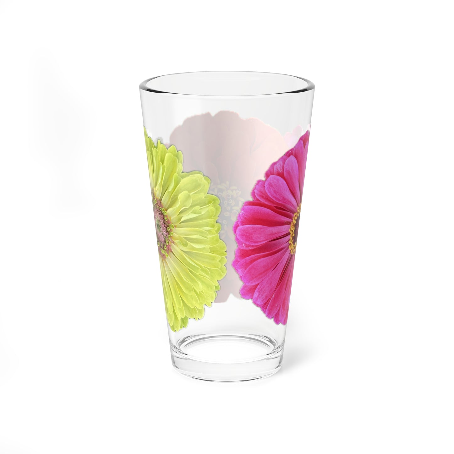 Zinnia Pint Glass Yellow Orange Pink