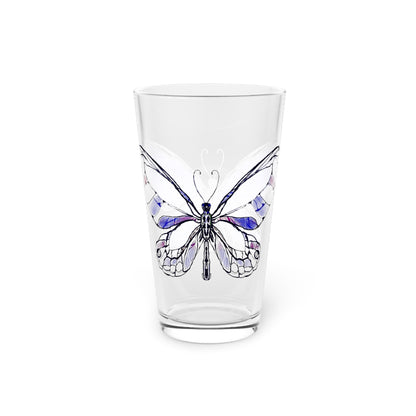 Butterfly Blossom Romp Pint Glass In Navy, 16oz