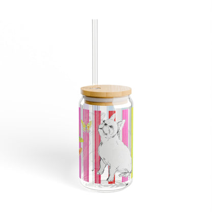 Dogi Butterfly Flutter Rainbow Stripe  Sipper Glass, 16oz Multi Butterflies