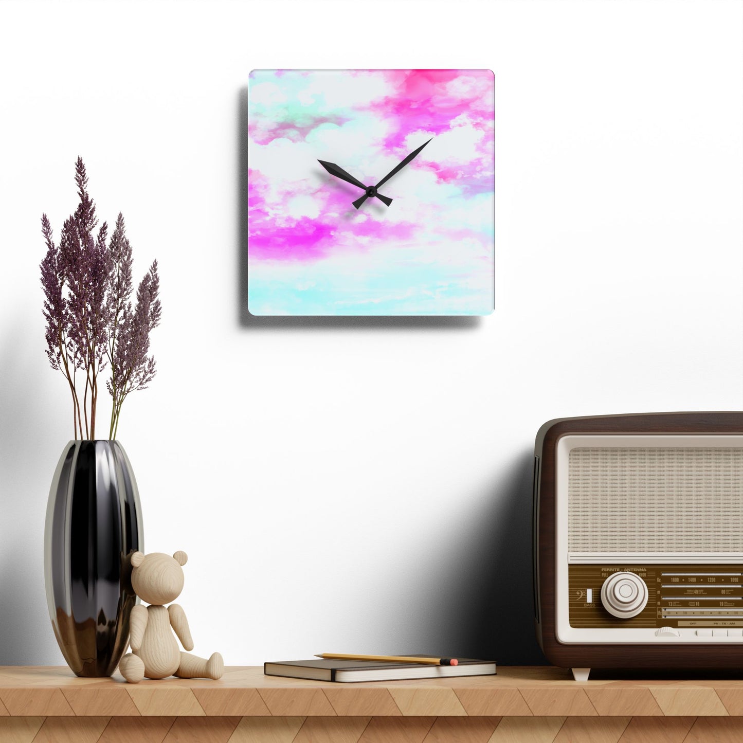 Joyful Landscapes  Wall Clock, Raspberry  Skies