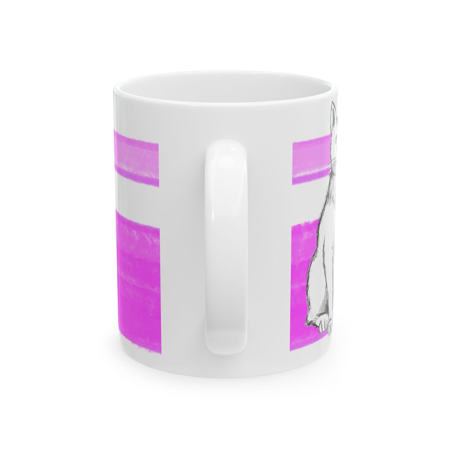 Mega Stripe Kitty Butterfly Flutter Ceramic Mug Purplish Pink