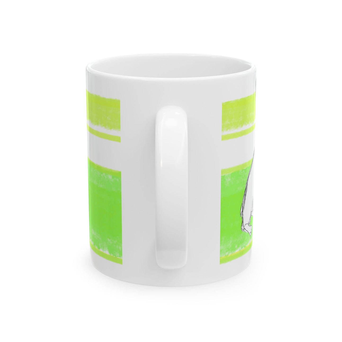 Mega Stripe Dogi Butterfly Flutter Ceramic Mug, (11oz, 15oz) Yellow Green Teri