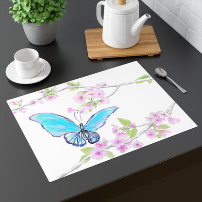 Butterfly Blossom Glide Cotton Twill Placemat, Creamier White, 1pc. Blue, #5