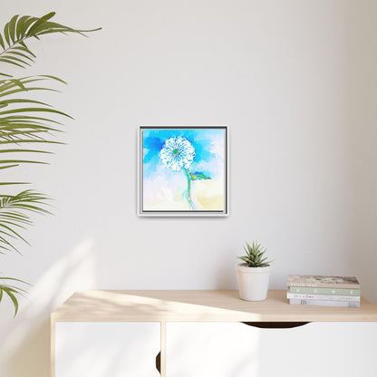 Zinnia Color Splash Matte Canvas Blue Aqua Framed
