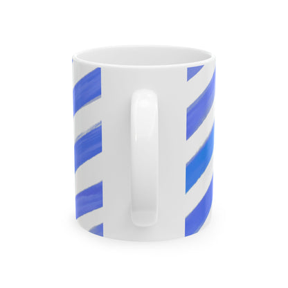 Diagonal Stripe Ceramic Mug in Blue, 11oz
