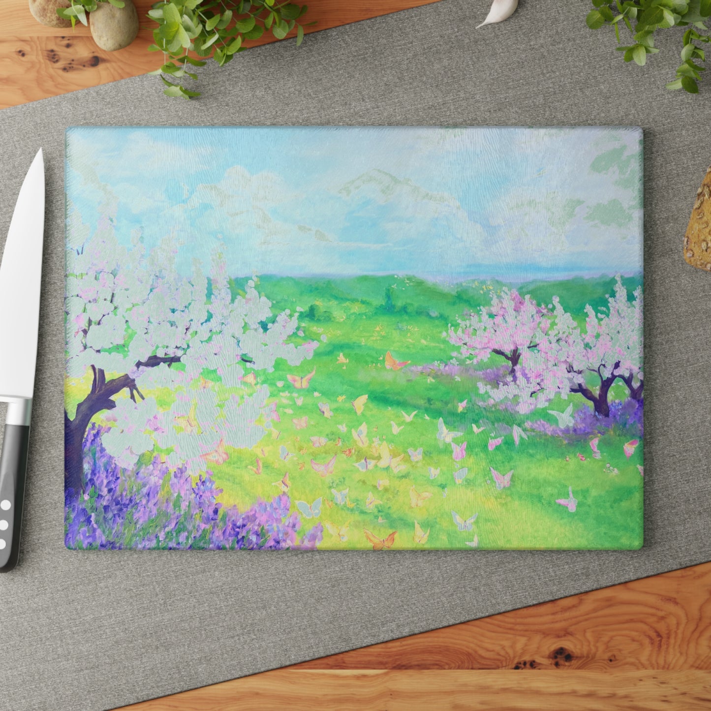 Glass Cutting Board Watercolor Landscape