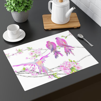 Blossoms & Birds In Pink Placemat, 1pc (18" × 14"), Cotton, Creamy White Background, #5 Right Side of Table