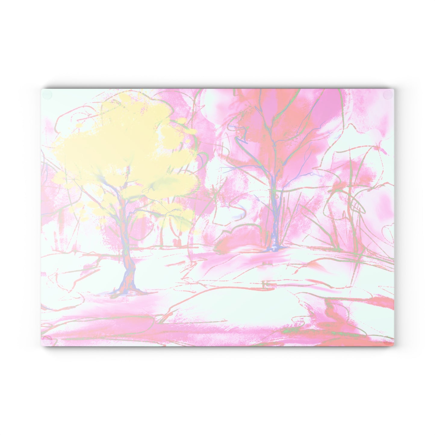 Glass Cutting Board Watercolor Landscape