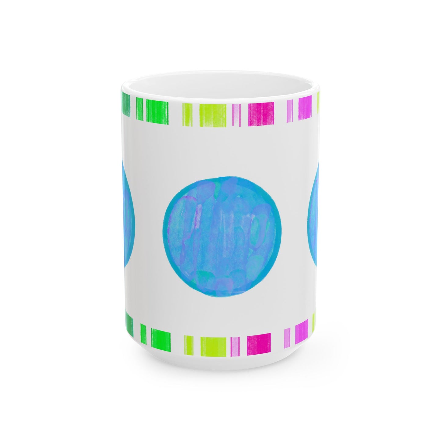 Mega Dot & Stripes Medium Blue Ceramic Mug, (11oz, 15oz)