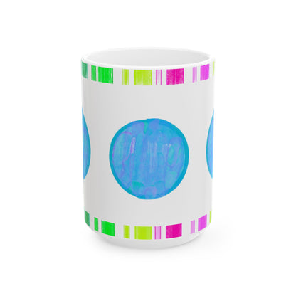 Mega Dot & Stripes Medium Blue Ceramic Mug, (11oz, 15oz)