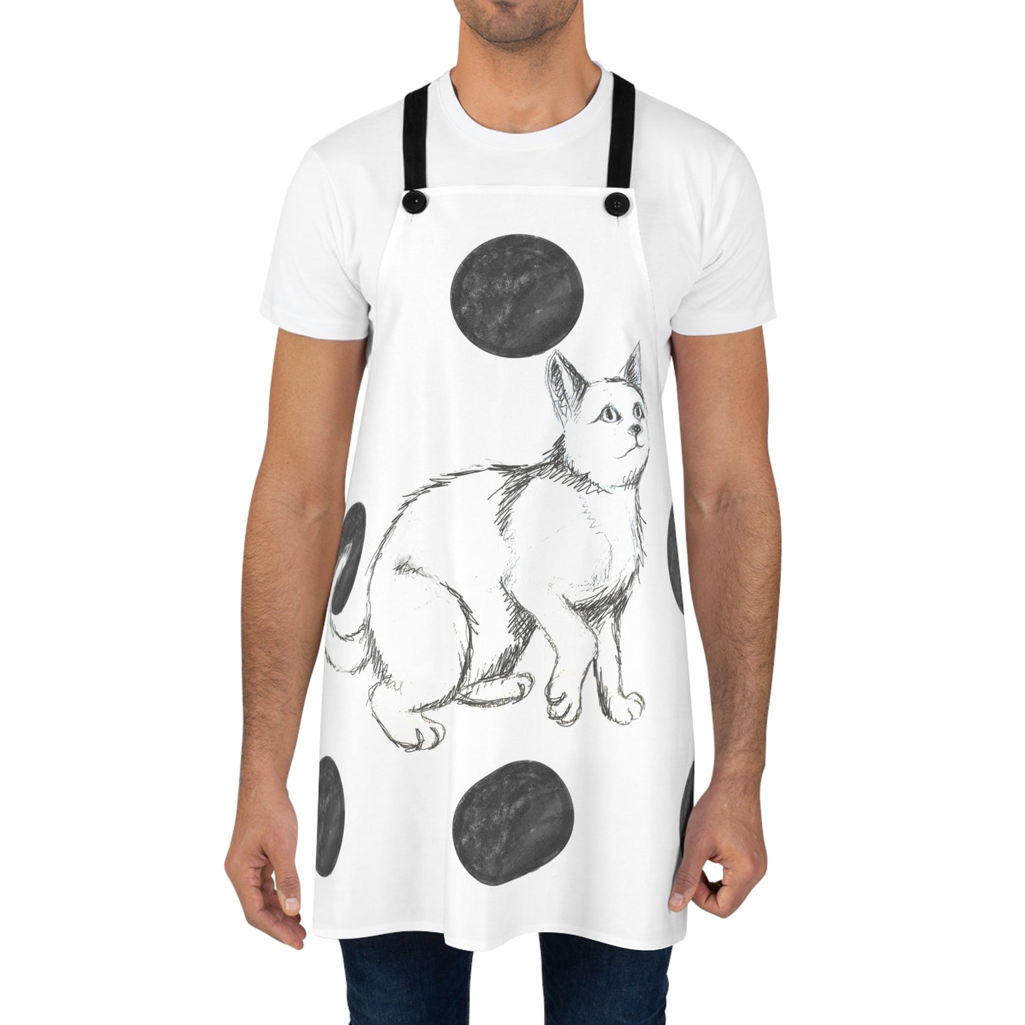 Kitty Fun, Apron, Black Polka Dots