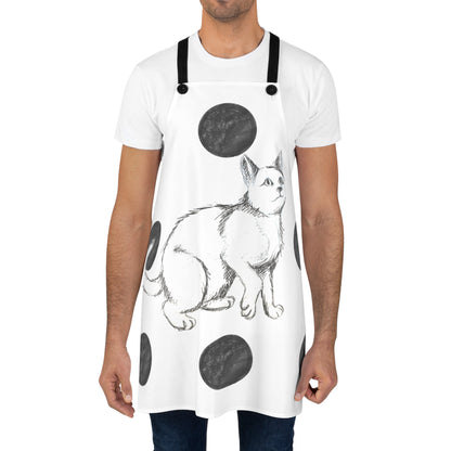 Kitty Fun, Apron, Black Polka Dots