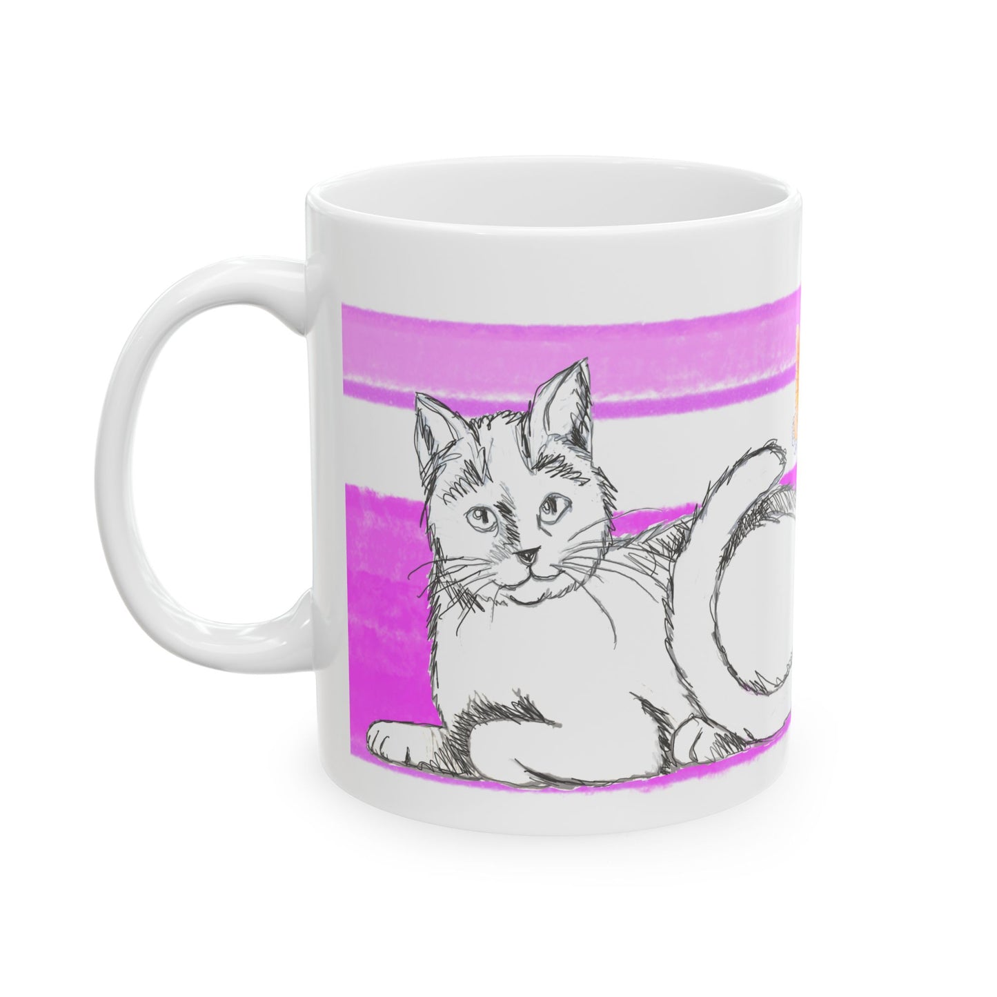 Mega Stripe Kitty Butterfly Flutter Ceramic Mug Purplish Pink