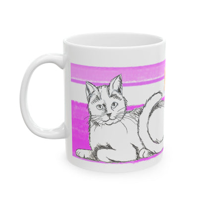 Mega Stripe Kitty Butterfly Flutter Ceramic Mug Purplish Pink