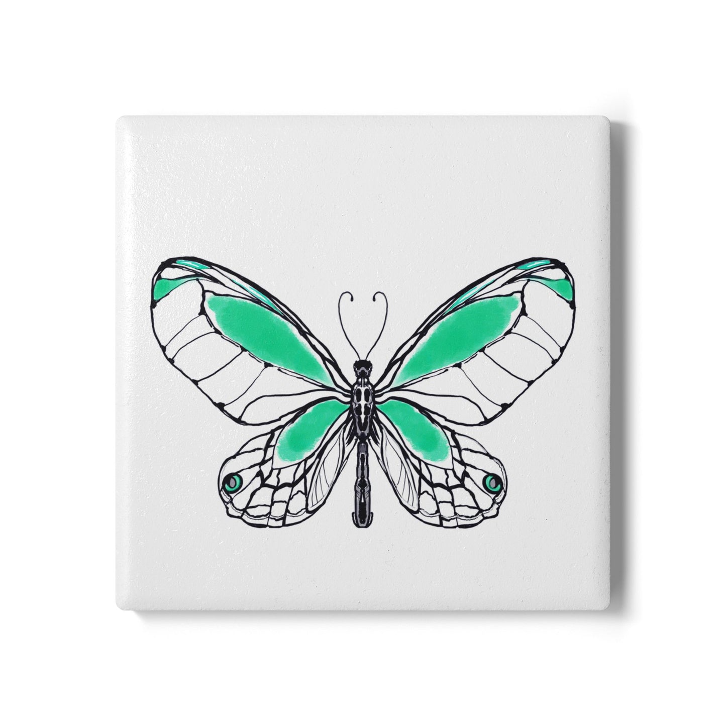 Butterfly Blossom Romp Ceramic Coaster, Green