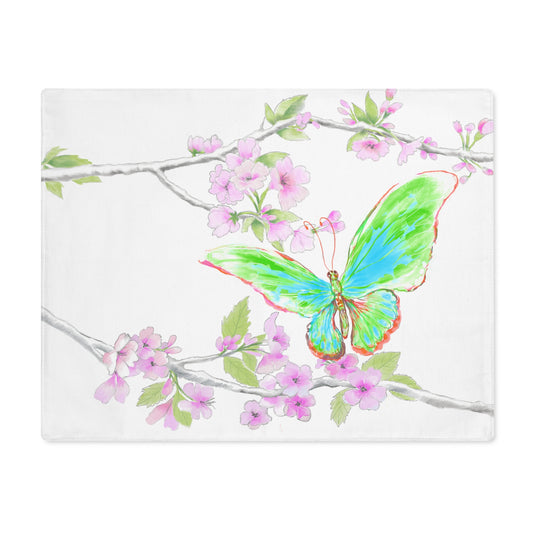 Butterfly Blossom Glide Cotton Twill Placemat, Creamier White, 1pc. Green