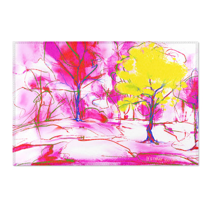 Inspirational Landscapes Indoor Rug in Red, "It's never too late" Pink, and Yellow