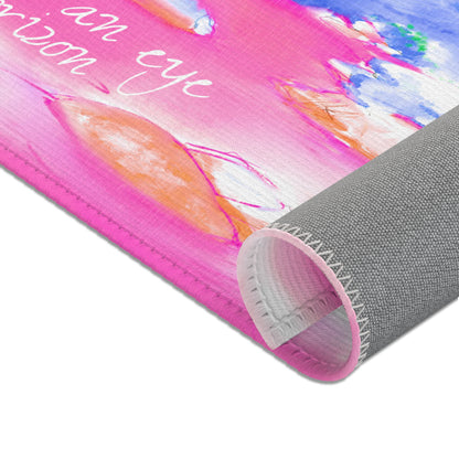 Inspirational Landscapes "Keep an eye on the horizon" Indoor Area Rug in Pink, Blue, and Green (36" x 24")