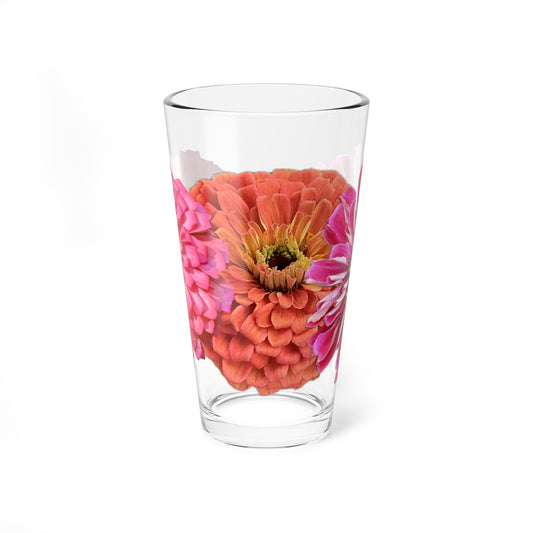 Zinnia Pint Glass Orange Pink
