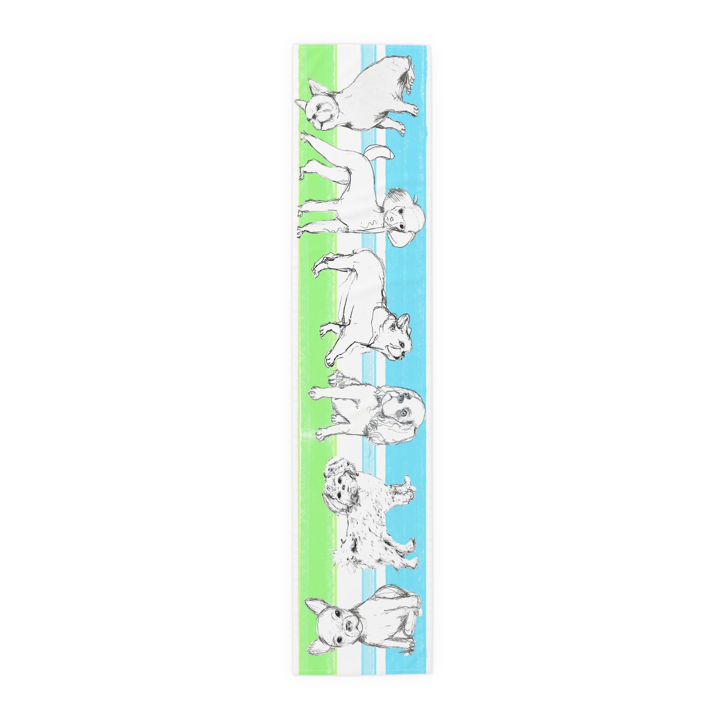 Dogi Butterfly Flutter Table Runner 16" x72" , (Cotton Creamy White Background OR Poly Bright White Background) Aqua and Green