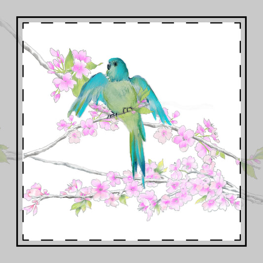 Blossoms & Birds Cotton Twill Napkin Teal, Background Fabric Creamy White