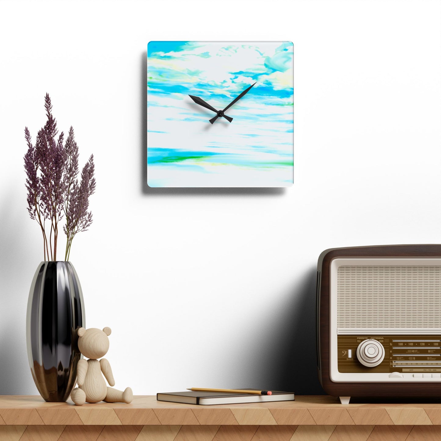 Joyful Landscapes  Wall Clock, Aqua Skies
