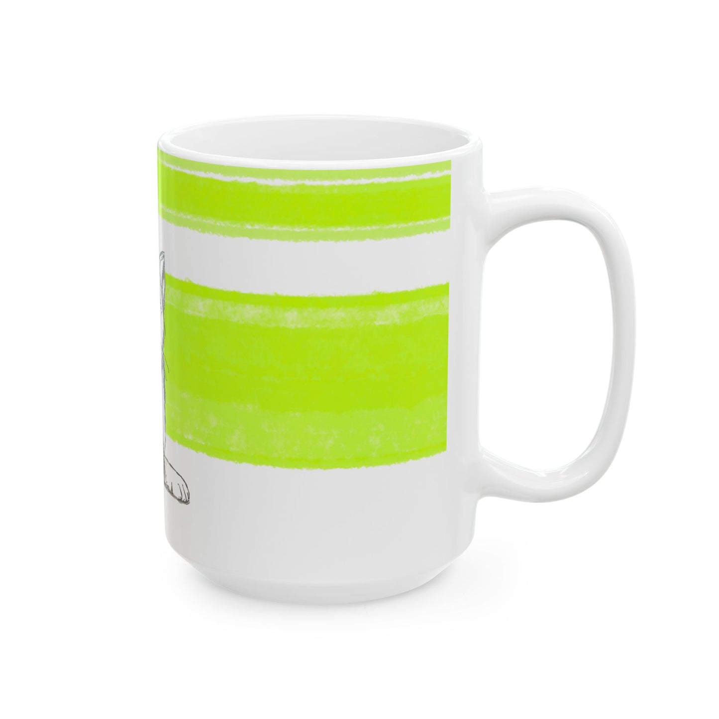 Mega Stripe Kitty Butterfly Flutter Ceramic Mug Lime