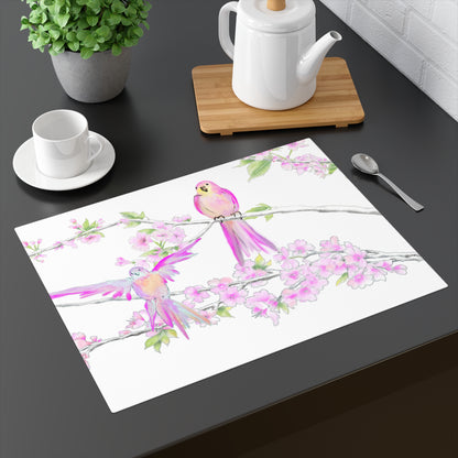 Blossoms & Birds In Pink Placemat, 1pc (18" × 14"), Cotton, Creamy White Background, #8 Left Side of Table