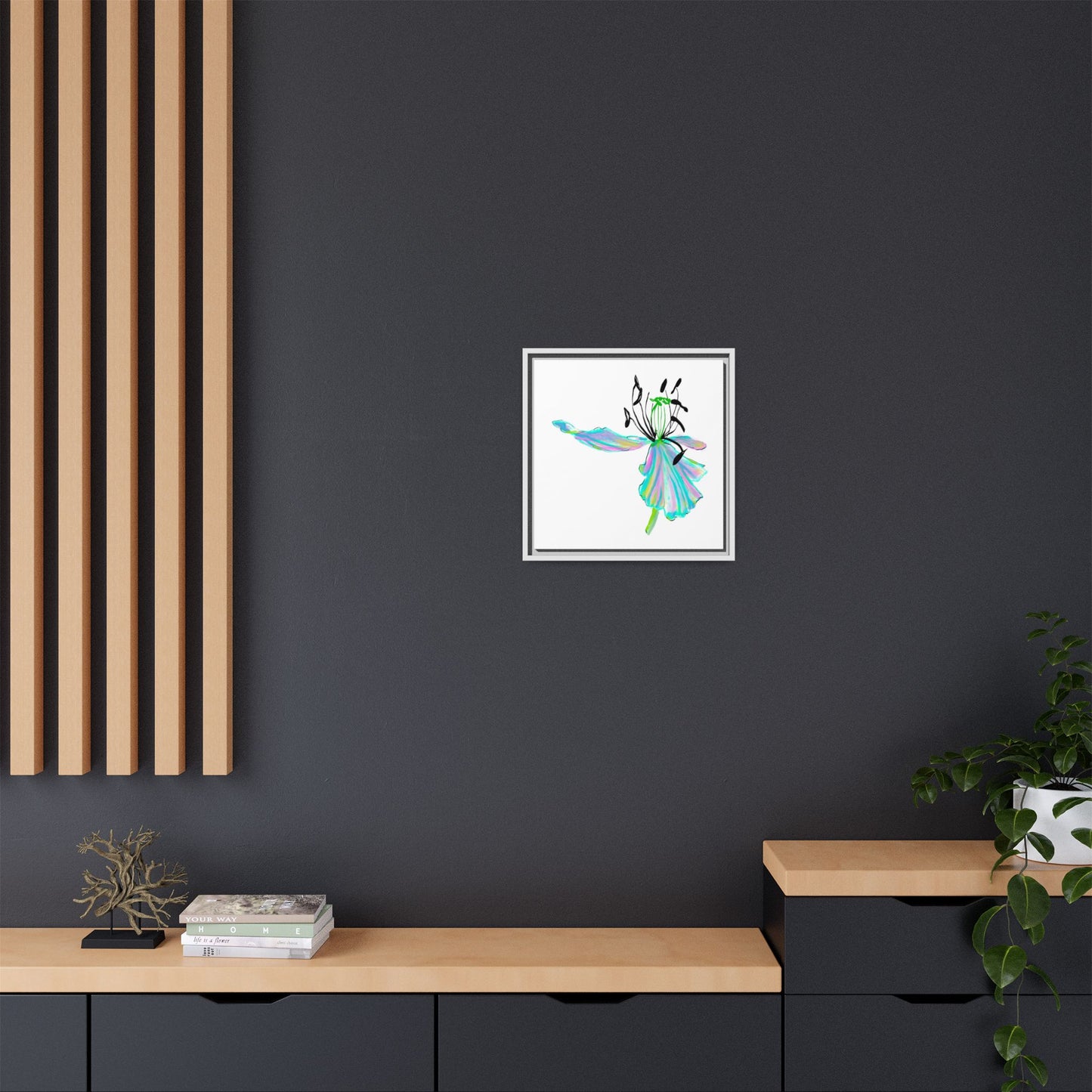 Dancing Tulips Matte Canvas, Framed (Multi-color) Aqua Blue