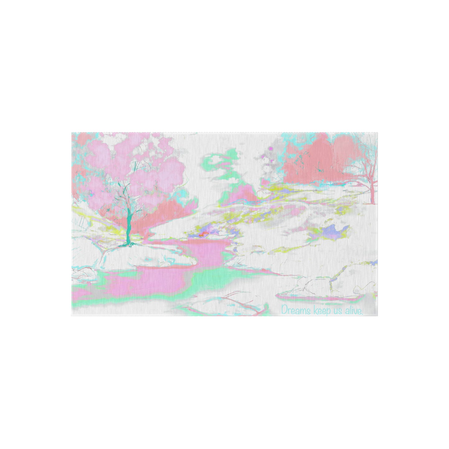 Inspirational Landscapes Indoor/Outdoor Area Rug "Dreams keep us alive", blues and pinks