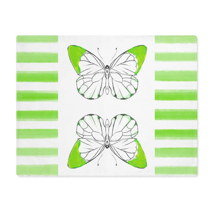 Butterfly Chroma Stripes Cotton Twill Placemat, Yellow/Green, (Fabric Background Creamy White )