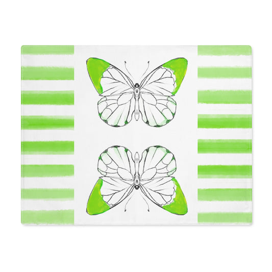 Butterfly Chroma Stripes Cotton Twill Placemat, Yellow/Green, (Fabric Background Creamy White )