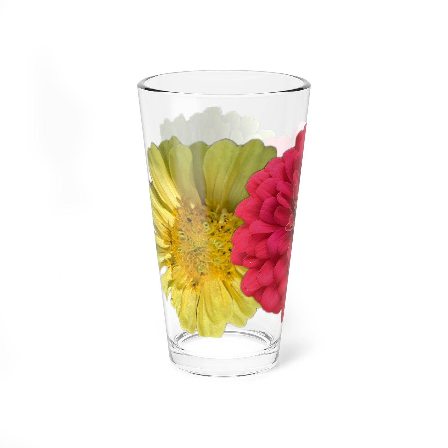 Zinnia Pint Glass Yellow Red