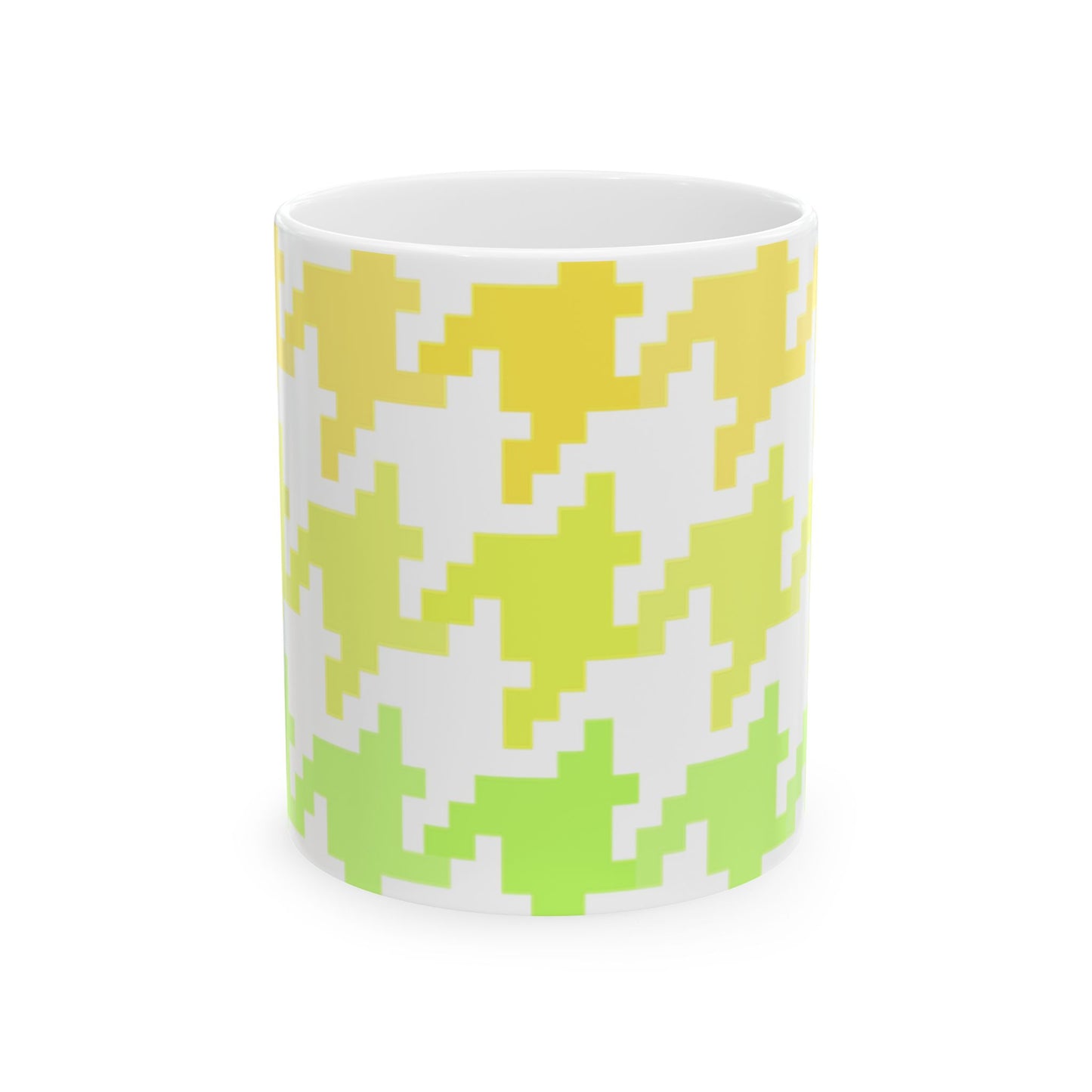 Houndstooth Fun  in Yellow and Green Ceramic Mug, 11oz