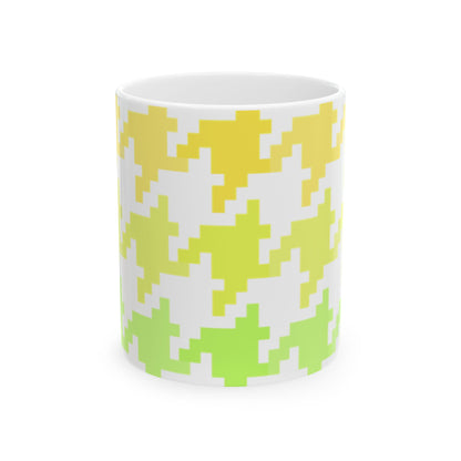 Houndstooth Fun  in Yellow and Green Ceramic Mug, 11oz