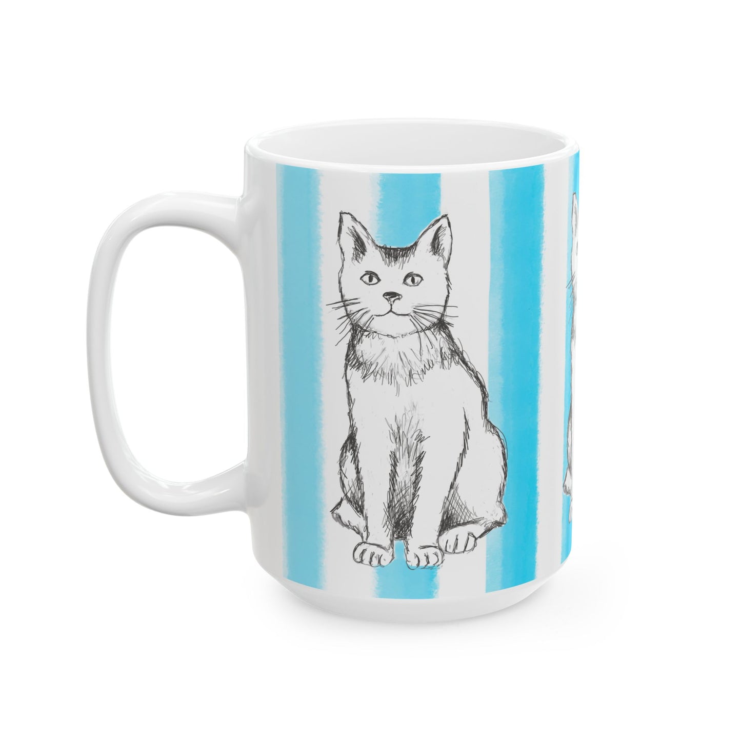Kitty Fun Mug with Aqua Stripes