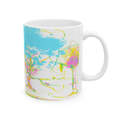 Joyful Landscapes Ceramic Mug in Yellow and Aqua, 11oz, 15oz