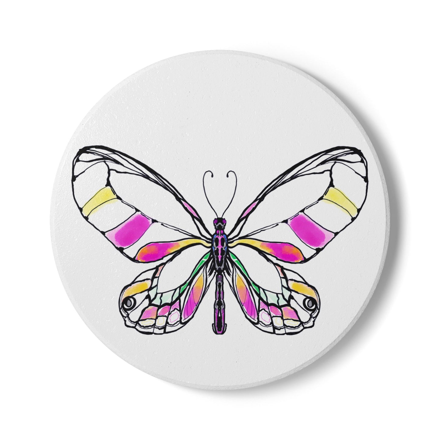 Butterfly Blossom Romp Ceramic Coaster, Multi Color
