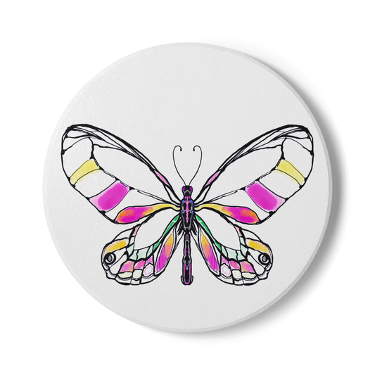 Butterfly Blossom Romp Ceramic Coaster, Multi Color