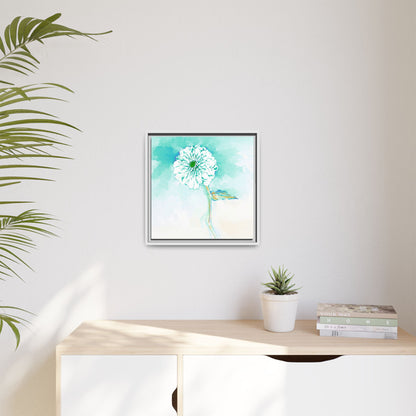 Zinnia Color Splash Matte Canvas Green Aqua Framed
