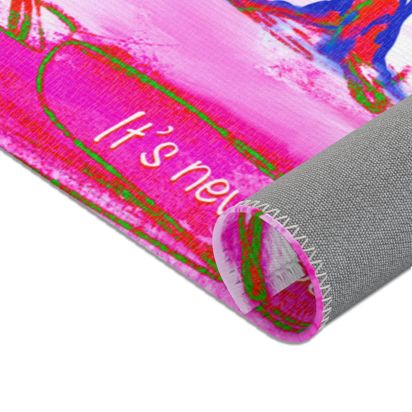 Inspirational Landscapes Indoor Rug in Red, "It's never too late" Pink, and Yellow