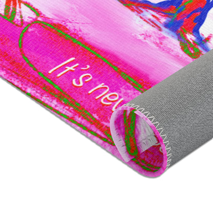 Inspirational Landscapes Indoor Rug in Red, "It's never too late" Pink, and Yellow