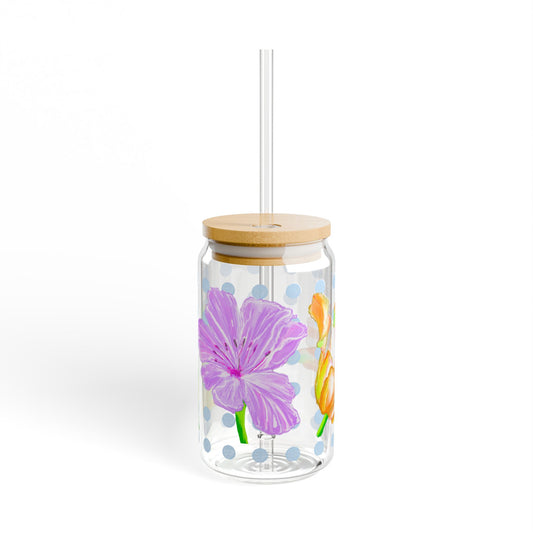 Vibrant Tulips Sipper Glass, 16oz, Lilac, Yellow, Red