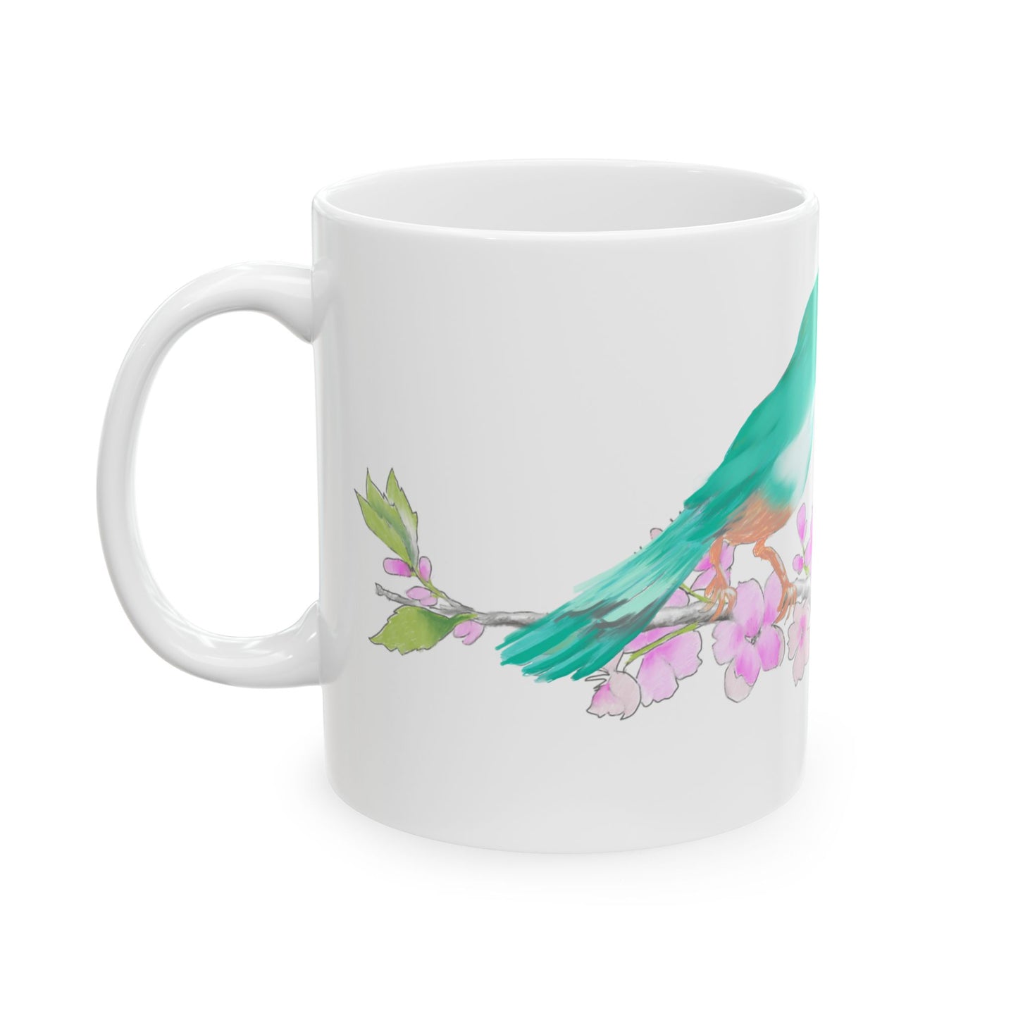 Jolly Birds Ceramic Mug, (11oz, 15oz), Emerald Green