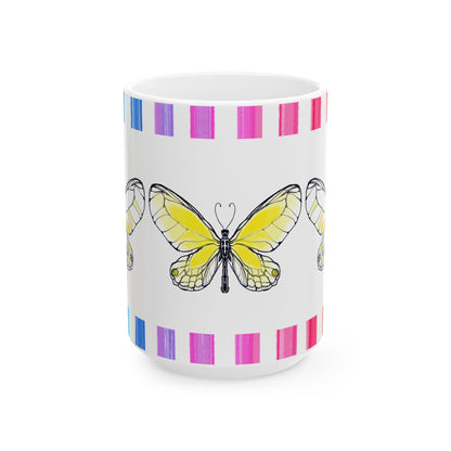 Mugs Yellow Butterfly Rainbow Stripe Ceramic Mug