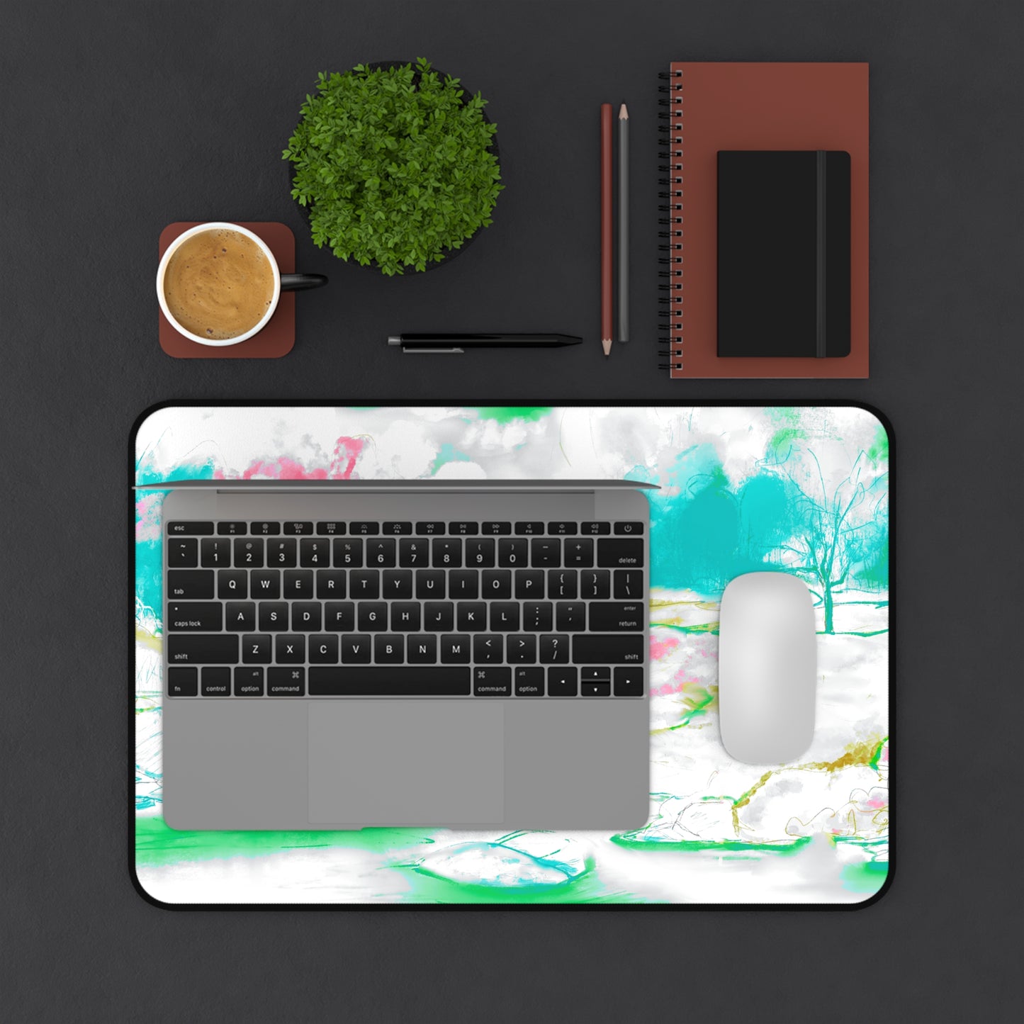 Joyful Landscapes Desk Mat, Aqua, Green, Raspberry