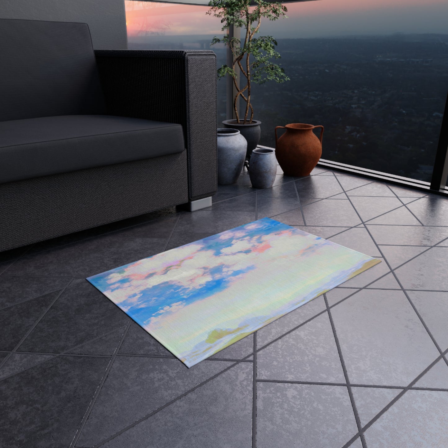Joyful Landscapes Indoor/Outdoor Rug, Carolina Blue, Non-Slip