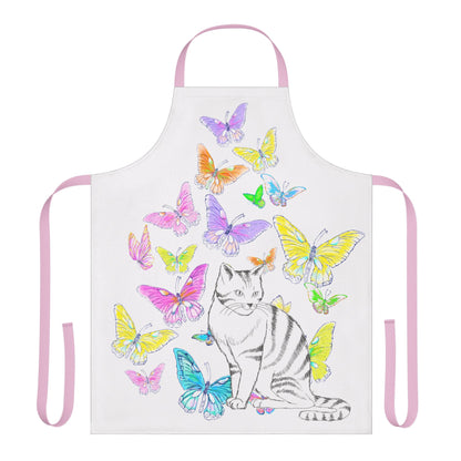 Kitty Flutter Apron, 4-Color Straps, Stripe Cat