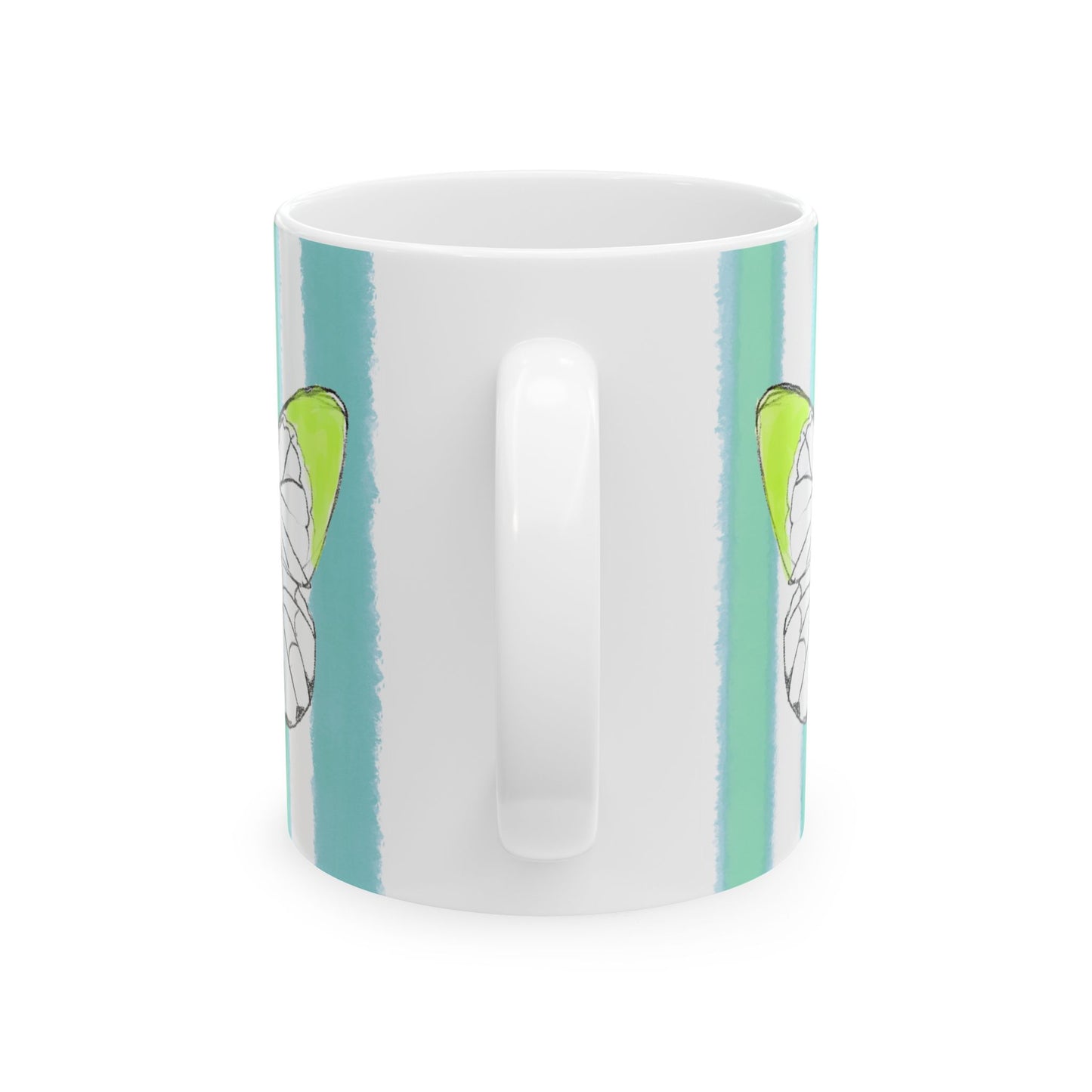 Butterfly Chroma Ceramic Mug in Acid Green with Aqua Green Stripes, 11oz