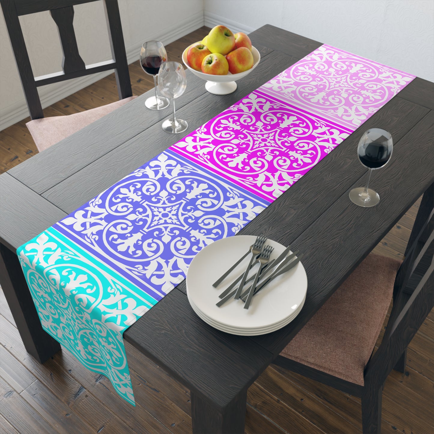 Table Runner Scroll Work Art (Cotton or Poly)